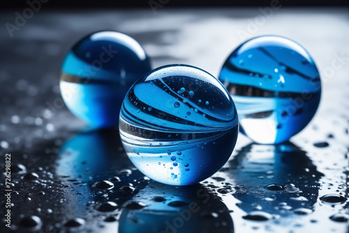Wallpaper Mural Abstract Blue Marbles sphere on a Wet Surface Wallpaper Background Torontodigital.ca