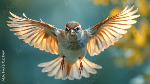 Close ups of Sparrows in Flight