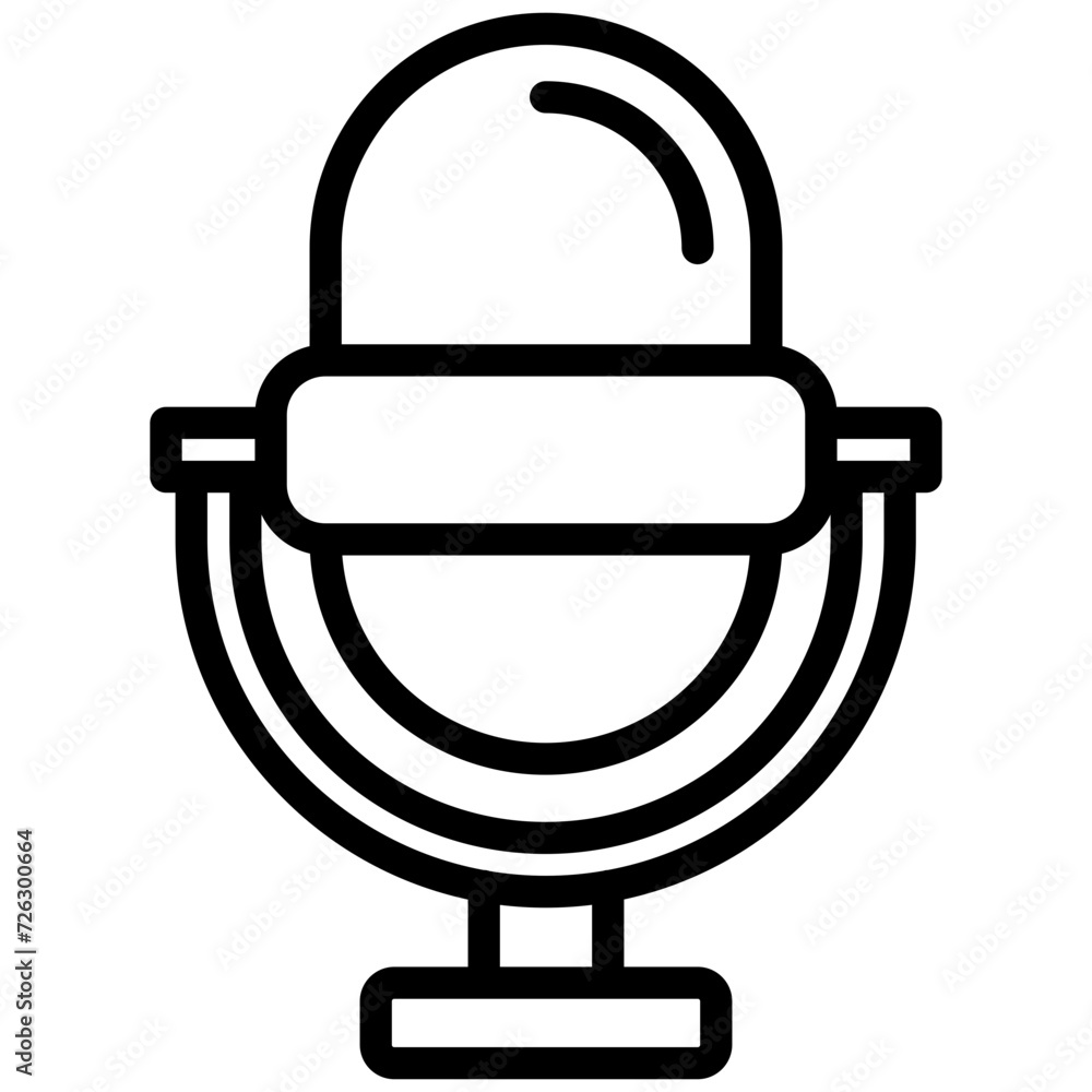 Microphone icon, lined icon vector, black and white outline icon symbol. Microphone icon, lined icon vector, black and white outline icon symbol.