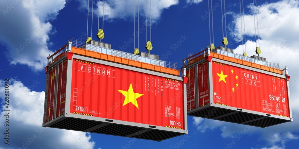 Shipping containers with flags of Vietnam and China - 3D illustration