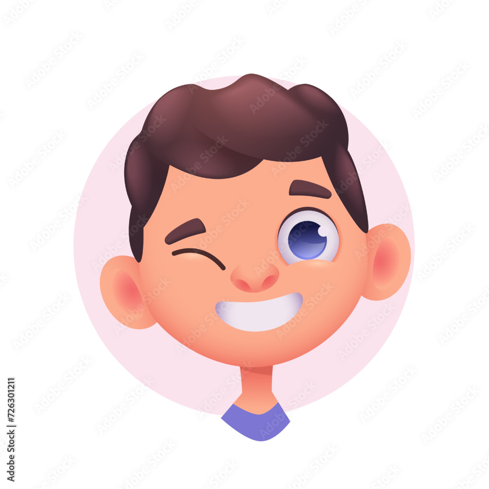 Happy smiling young european boy. Character avatar vector illustration. 
