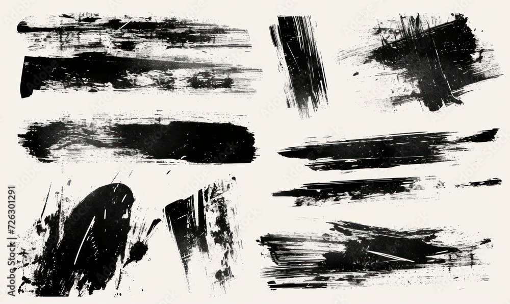Set of grunge black banners, lines. Template for your modern designs. Brushed grungy painted lines. Set of grunge black banners, lines. Template for your modern designs. Brushed grungy painted lines.