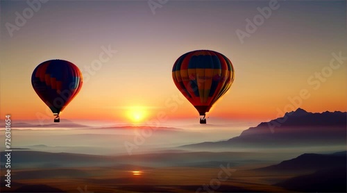 夕日の中の熱気球 photo