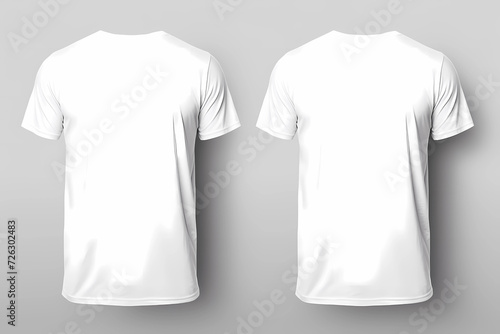 T-shirt mockup. White blank t-shirt front and back views. male clothes wearing clear attractive apparel tshirt models template photo