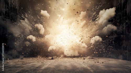 exploding wall with free space in the center for any object or background photo
