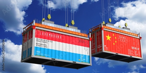 Obraz na płótnie Shipping containers with flags of Luxembourg and China - 3D illustration