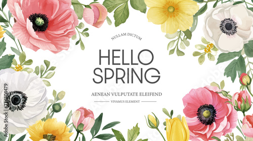 Vector watercolor banner with beautiful flowers framed for spring celebration	