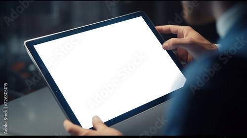 Business man holding digital tablet with copy space photo