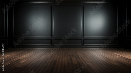 empty room with dark walls and wood floor