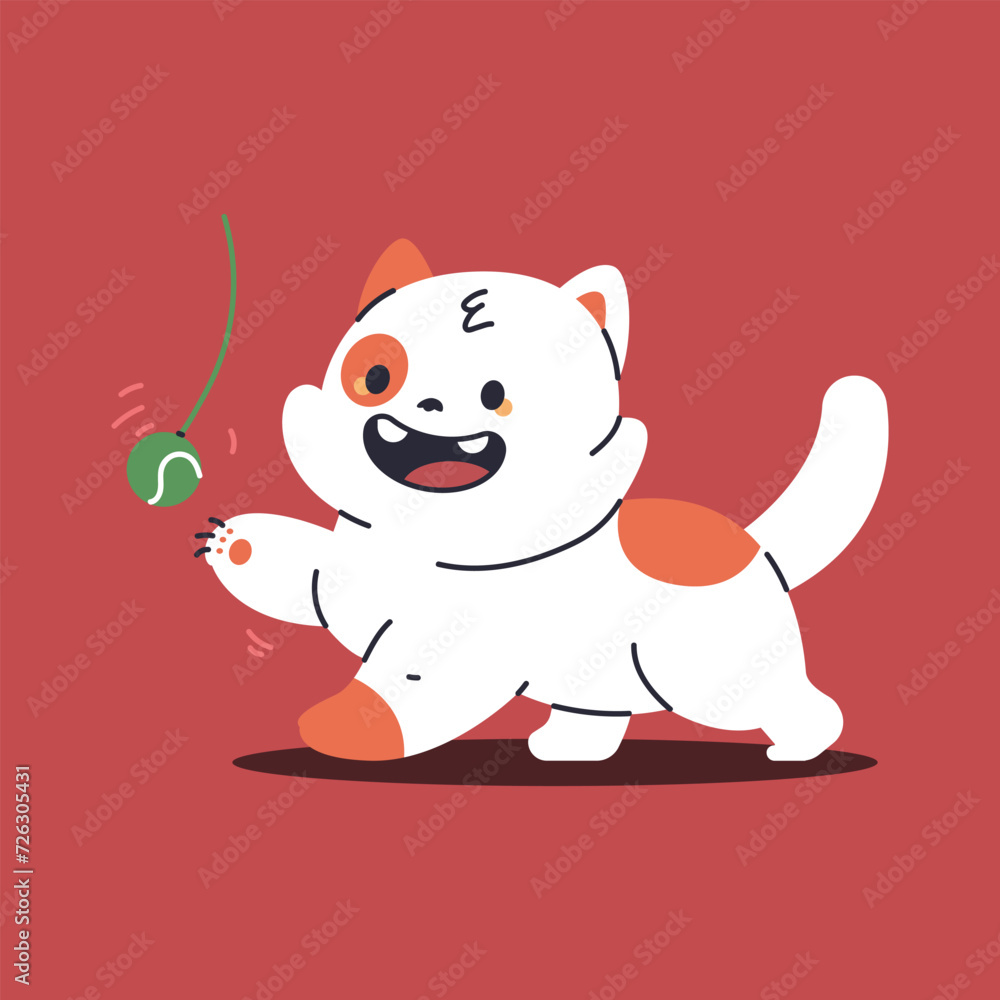 Fototapeta premium Cute kitten play with toy vector cartoon character illustration isolated on background.