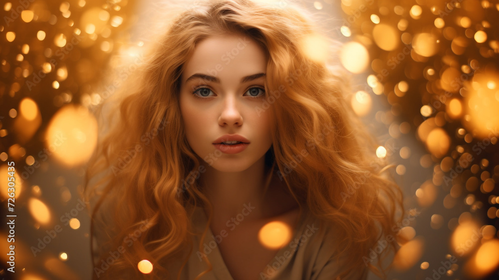 woman with golden bokeh background woman with golden bokeh background