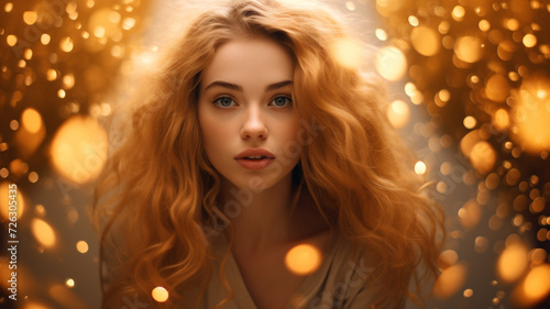 woman with golden bokeh background