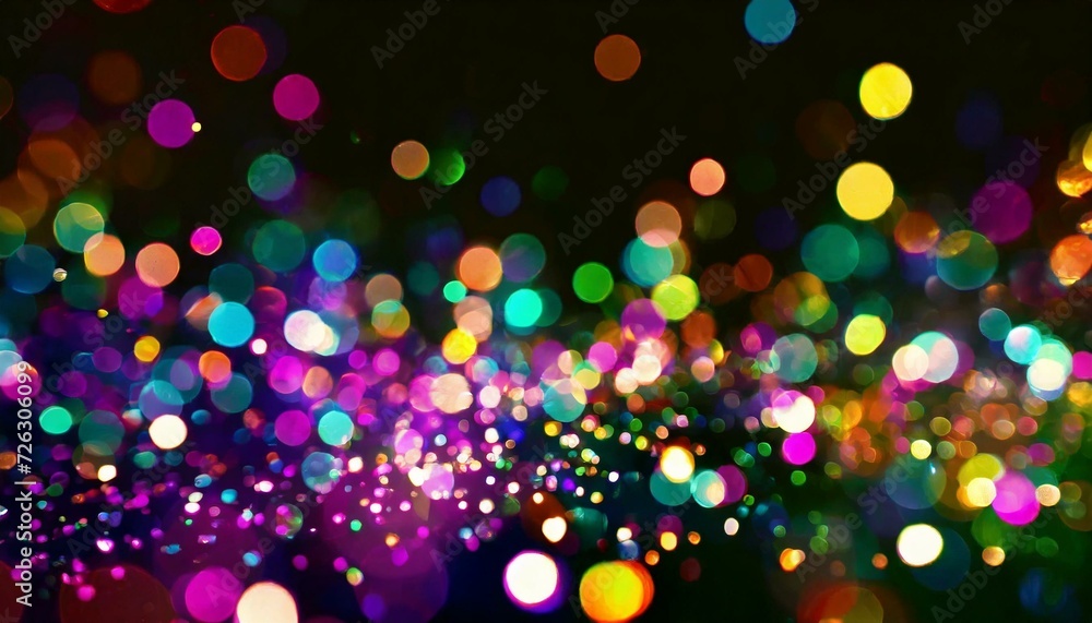 Beautiful bokeh light-filled background. Abstract black background. colorful light dots. 