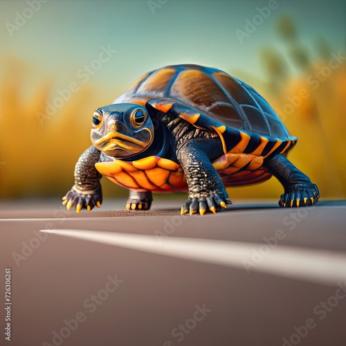 Blanding's turtle baby crossing the road. © Fahim