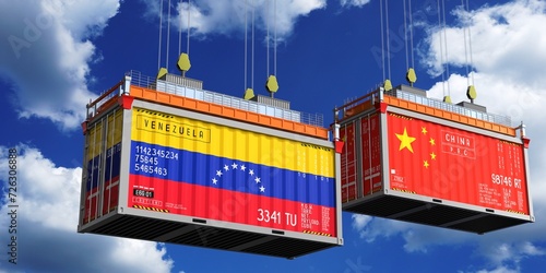 Shipping containers with flags of Venezuela and China - 3D illustration