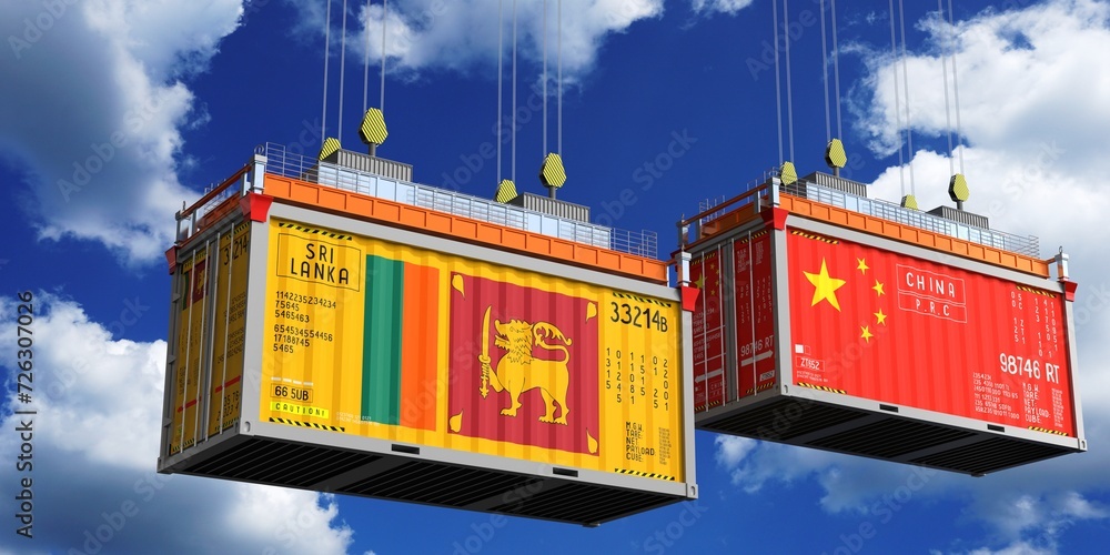 Shipping containers with flags of Sri Lanka and China - 3D illustration