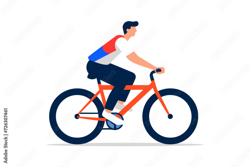 A dynamic and simple vector illustration in SVG format featuring a man joyfully riding a bicycle against a clean white background.