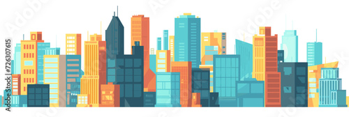 A captivating vector illustration showcasing a city block in the downtown area against a pristine white background.