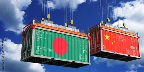 Photography Shipping containers with flags of Bangladesh and China - 3D illustration