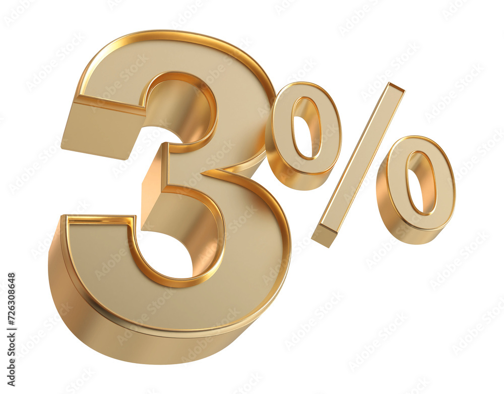 3 percent off discount number golden 3d render 3 percent off discount number golden 3d render