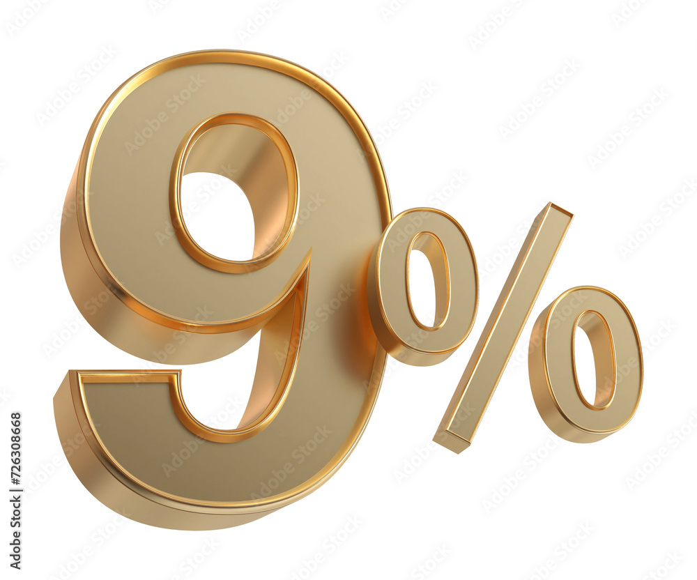 9 percent off discount number golden 3d render 9 percent off discount number golden 3d render