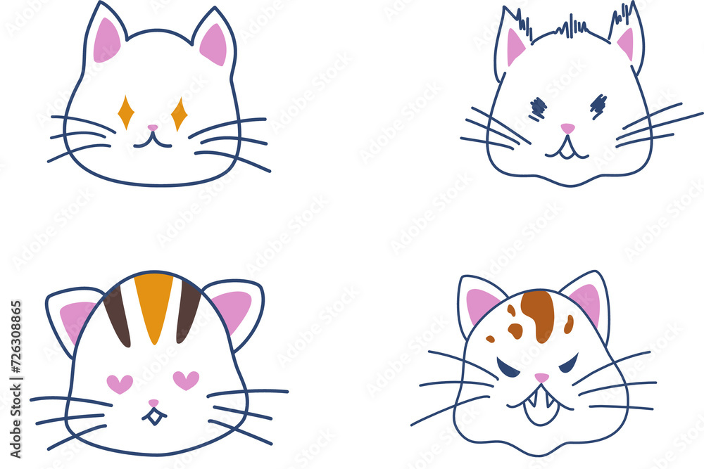 Kawaii cats, cute cat set, cat emoji, funny cartoon characters, emotion collection Kawaii cats, cute cat set, cat emoji, funny cartoon characters, emotion collection