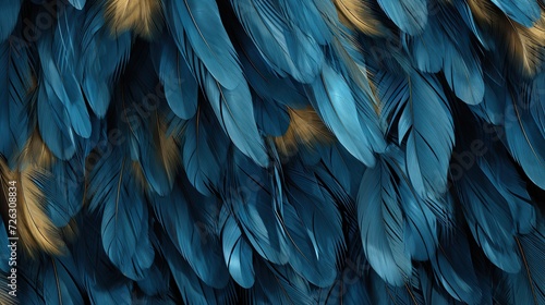 The blue texture of blue and gold macaw parrot's rump feathers, amazing background. © May