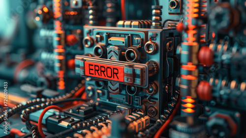 Error concept image with a machine showing an error message photo