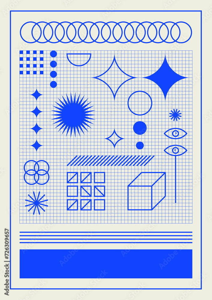 Obraz premium Trendy poster design. Modern, vibrant, composition. Circles, elements, curves, lines.