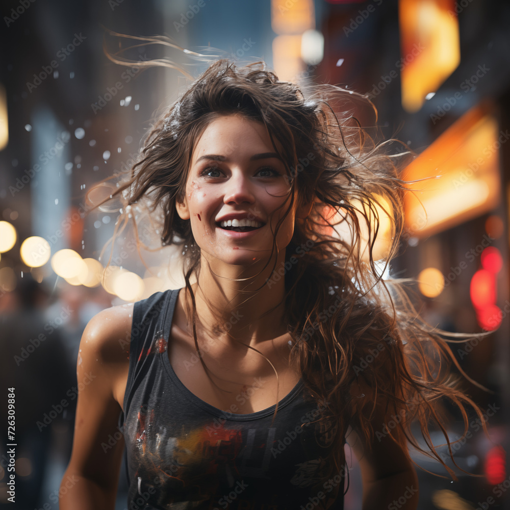 Fototapeta premium 夜の街と女性