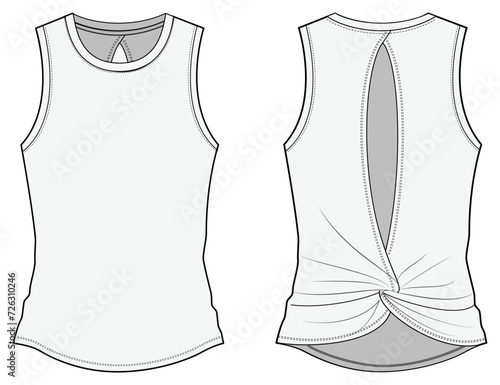 Illustration of active Vest, Fashion Flat Sketch Vector, CAD, Technical Drawing, Flat Drawing, Template, Mockup.Sports tight vest.