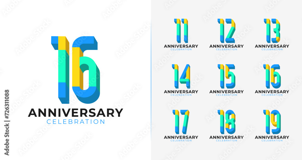 Colorful anniversary logo collections. 3d number symbol for birthday event with fun concept