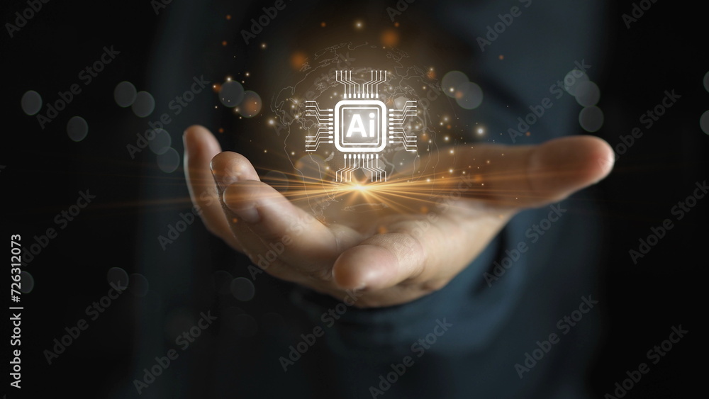 Ai technology, Artificial Intelligence. man using technology smart robot AI, artificial intelligence by enter command prompt for generates something, Futuristic technology transformation. Chat with AI Ai technology, Artificial Intelligence. man using technology smart robot AI, artificial intelligence by enter command prompt for generates something, Futuristic technology transformation. Chat with AI