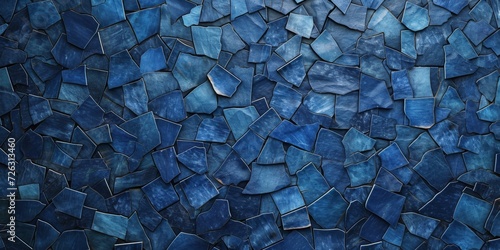 A Textured, Asymmetrical Mosaic Background In Deep Blue Inspired By Denim. Сoncept Textured Denim Mosaic, Asymmetrical Background, Deep Blue Inspiration