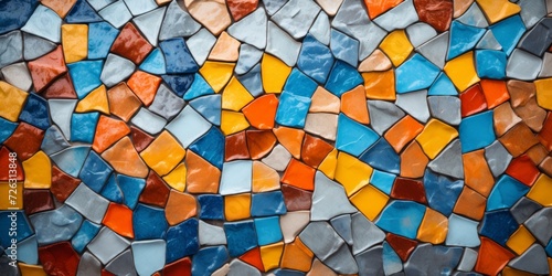 Abstract Mosaic Design Composed Of Ceramic Tiles  Creating A Vibrant Background.   oncept Food Photography  Natural Landscapes  Adventure Sports  Still Life  Wildlife Portraits