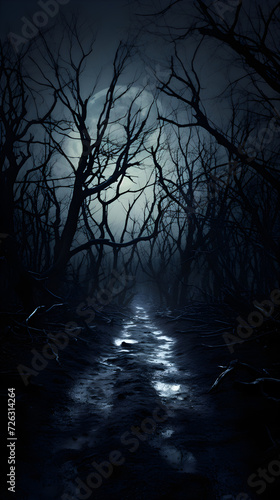 Under the Pale Moonlight: An Unsettling Journey through Eerie Landscape.
