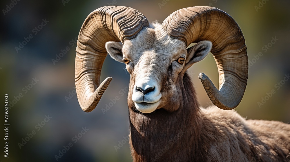 Stunning close up of a bighorn sheep profile