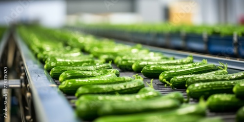 Ensuring Freshness And Quality: Conveyor Belt In Cucumber Processing And Packaging. Сoncept Hygiene Control In Food Processing, Efficient Sorting Mechanism, Automated Packaging System