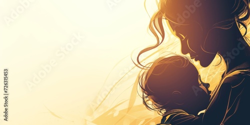 Emotional Silhouette Capturing The Unconditional Love Between A Mother And Child In Comicstyle Poster Design. Сoncept Comic-Style Mother And Child Poster, Emotional Silhouette, Unconditional Love photo