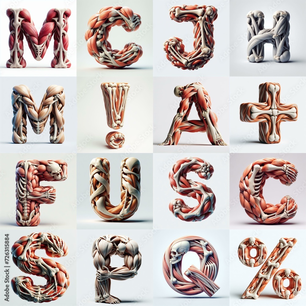 Naklejka premium 3D lettering what blend Bones and Muscles. AI generated illustration