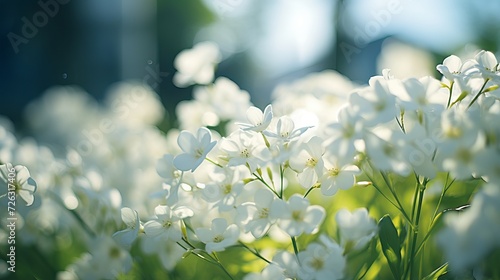 White flowers in tilt-shift lens