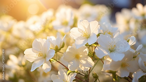 White flowers in tilt-shift lens