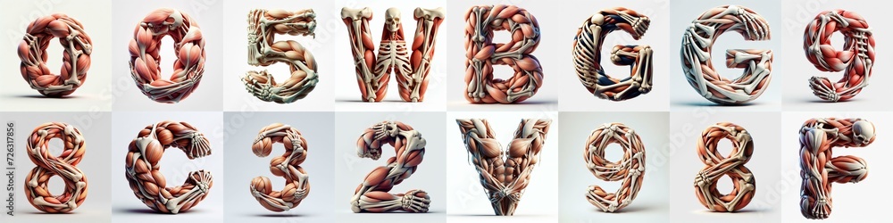 Naklejka premium 3D lettering what blend Bones and Muscles. AI generated illustration