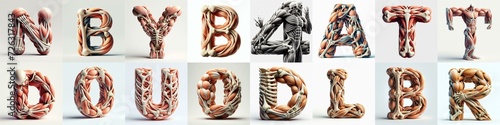 3D lettering what blend Bones and Muscles. AI generated illustration