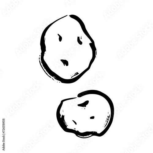 じゃがいもの和風ベクターイラスト（白黒）。