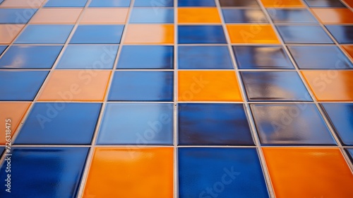 Orange and blue tiles with a pattern of squares