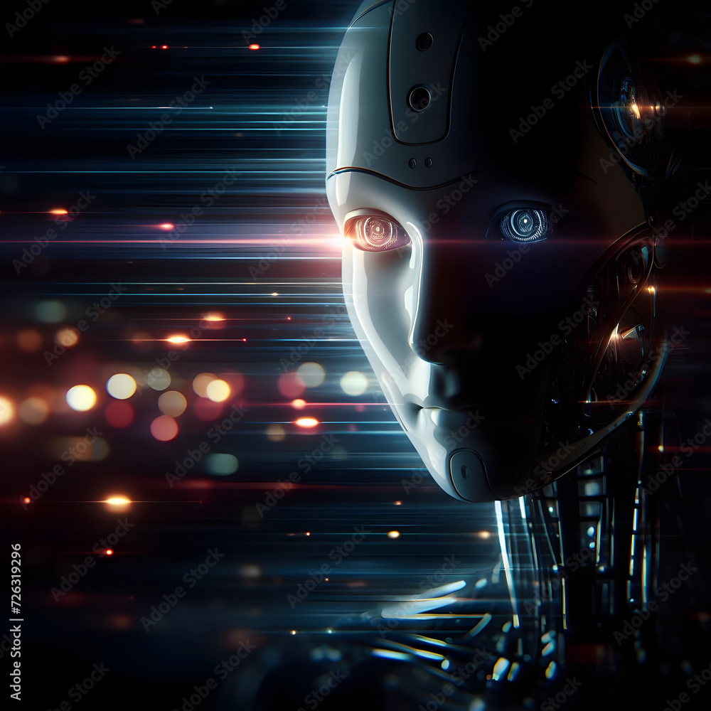 AI humanoid robot face. Concept of futuristic AI. AI humanoid robot face. Concept of futuristic AI.