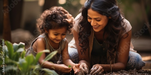 Indian Mother And Daughter Enjoy Outdoor Playtime, Capturing Precious Family Moments. Сoncept Nature-Inspired Photoshoot, Loving Bond Between Mother And Daughter, Fun And Games In The Great Outdoors
