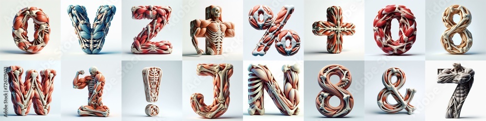 Naklejka premium 3D lettering what blend Bones and Muscles. AI generated illustration
