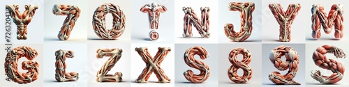 3D lettering what blend Bones and Muscles. AI generated illustration